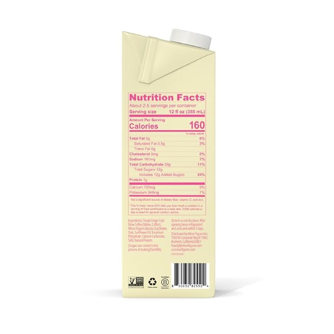 Minor Figures - Oat Latte - Ready to Drink - Multi-serve - Non-GMO - Plant-Based - Vegan - Dairy-Free - Shelf Stable - Coffee - Barista Standard - Unsweetened - 32oz - 4 Pack