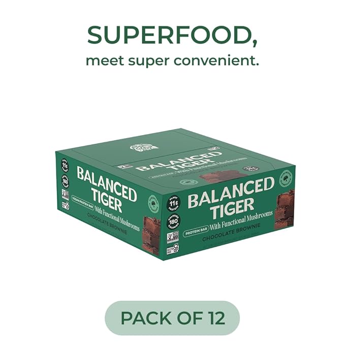 Functional Mushroom Vegan Protein Bars | Made in USA | Full Dose Lions Mane Shitake Reishi &amp Maitake Bars | Plant Protein Bars w/Adaptogens &amp Superfoods | Chocolate Brownie Flavor