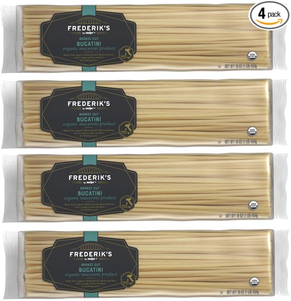 Italian Bucatini Pasta Bronze Cut Made from organic Italian durum wheat semolina (Pack Of 4 Bags)16 oz.