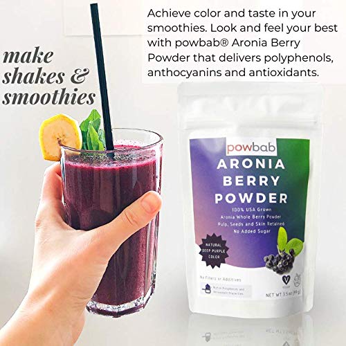 powbab Aronia Berry Powder from 100% USA Grown Organic Aronia Chokeberry. No Added Sugar. Not Freeze Dried. Made in the USA Black Chokeberry for Immune System Circulation (3.5 oz (Pack of 5))