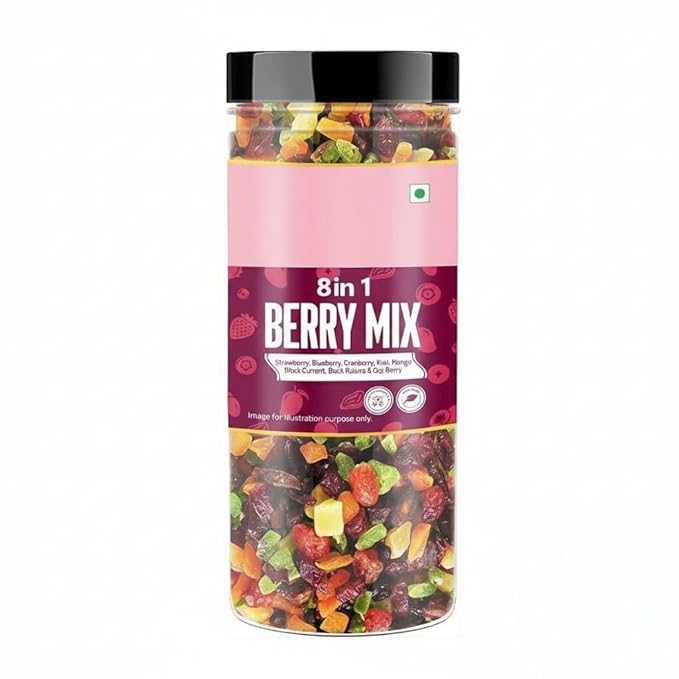 8 in 1 Berry Mix 200g Jar | Dried Berries | Cranberry | Strawberry | Blueberry | Kiwi | Pineapple | Mango | Black Raisins | Snacks | Ready to Eat