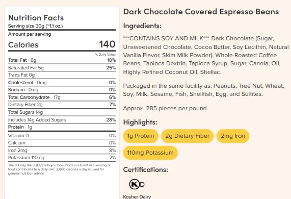 Nuts.com – Dark Chocolate Covered Espresso Bean – 2 Pound Bag Great Snack for Adults Good Source of Antioxidants &amp Caffeine – For Office Holiday Gatherings &amp Home Snacking