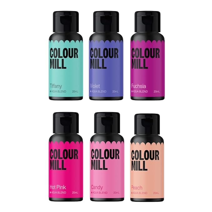 Colour Mill Fairytale Pack Aqua Blend Water-Based Food Coloring 20 Milliliters Each of 6 Colors: Candy Hot Pink Fuchsia Peach Tiffany and Violet