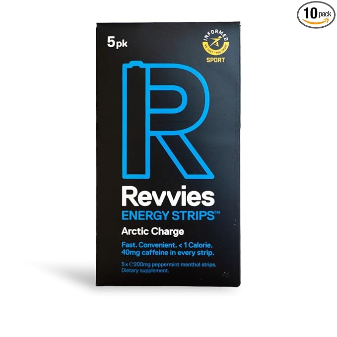 Revvies Energy Strips | Arctic Charge | 50 Strips | 40mg Caffeine Strip | 2 Strip = Coffee/Energy Drink | Less than 2 Calories | Vegan 10 x 5PK…