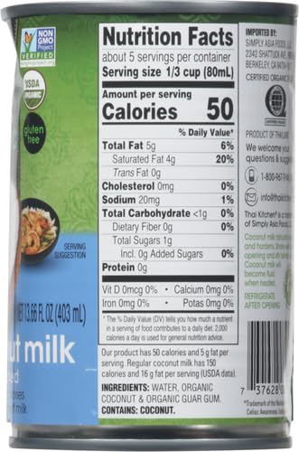 Thai Kitchen Organic Lite Coconut Milk 13.66 fl oz (Pack of 4)