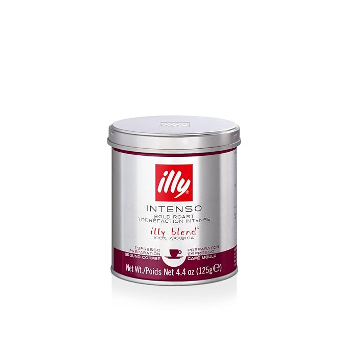 illy Intenso Espresso Ground Coffee Dark Roast Robust and Full Flavored With Notes of Deep Cocoa All-Natural No Preservatives 4.4oz (Pack of 3)
