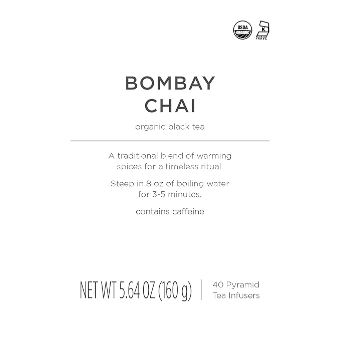 Tea Forte Bombay Chai Premium Caffeinated Black Tea Blend Event Box Bulk Pack 40 Count 10 per tray Individually Wrapped Handcrafted Pyramid Infusers
