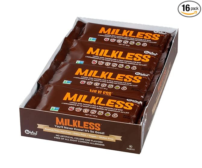Vegan Gluten Free Nut Free | Milkless Chocolate Bars (16 Pack) | Dairy Free Soy Free Sesame Free | Allergy Friendly Snacks | No Whey Foods