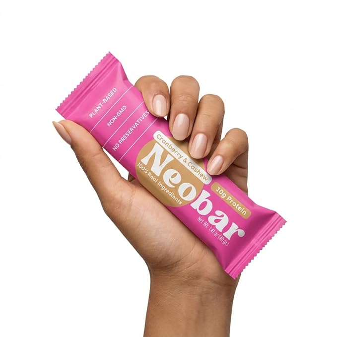 NEOBAR 10g Plant-Based Protein Fruit and Nut Bars - Vegan Snack Bars Gluten Free Dairy Free Snacks No Preservatives No Refined Sugars Added Non-GMO | Cranberry &amp Cashew 12 Count