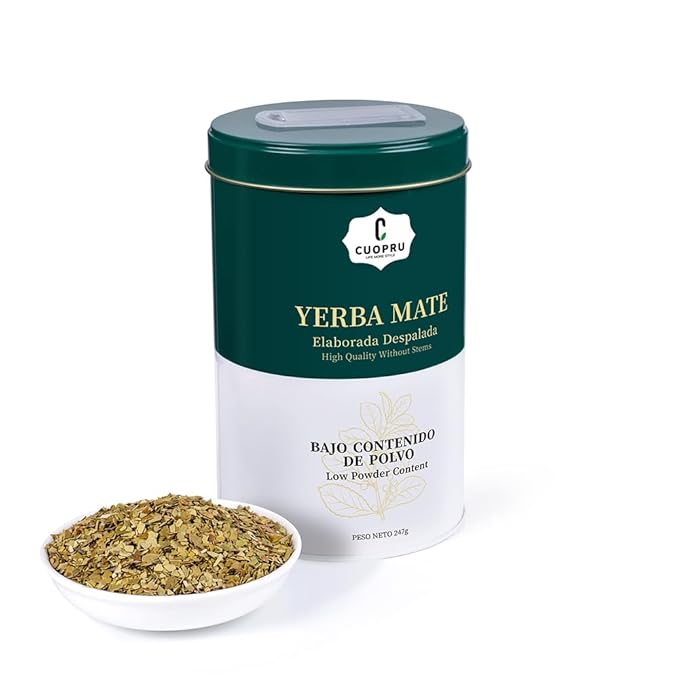 Yerba Mate CUOPRU Traditional Argentinian Mate Tea Low Tea Powder Original Leaves without Stems Included Portable Storage Container(Green Traditional)
