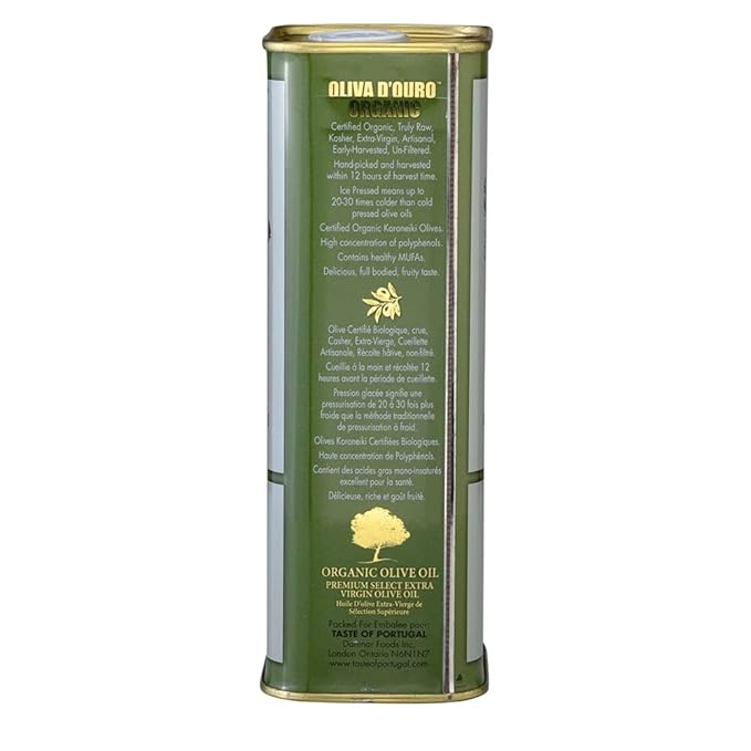 A Taste of Portugal Organic Olive Oil | Extra Virgin Olive Oil | Light and Fruity Portuguese Olive Oil | 32 OZ Tin