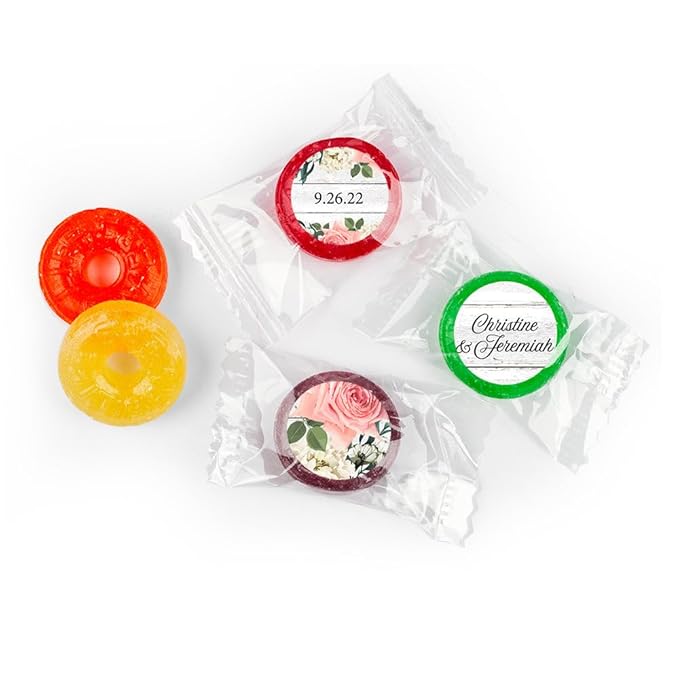 Custom Wedding Candy Favors Personalized Life Savers 5 Flavor Hard Candy (Approx 335-365 pcs 3 lbs) - Rustic Botanicals