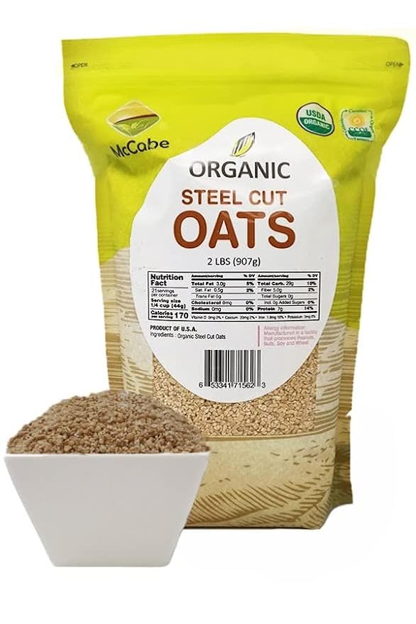 McCabe Organic Steel Cut Oats - Steel Cut Oats Organic | Rich with Fiber &amp Minerals | USDA and CCOF Certified | Product of USA | 2lbs Pack of 2