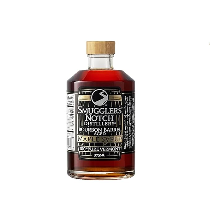 Smugglers’ Notch Maple Works – Bourbon Barrel Aged – 100% Pure Vermont Maple Syrup – Natural Sweetener &amp Gluten Free – Rich Taste – Waffles and Pancakes Cocktails Marinades 12.68 Fl Oz. (375 mL