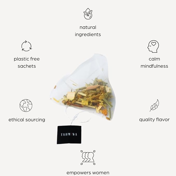 Tahmina Saffron Immunity Caffeine Free Tea: Calming Turmeric and Ginger with Saffron 12 Biodegradable Pyramid Tea Bags Makes 36 Cups of Tea (1 Pack)
