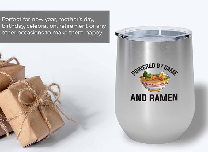 Ramen Lover Silver Edition Wine Tumbler 12oz - Powered by game - Food Lovers chicken pumpkin vegan pantry spicy noodles