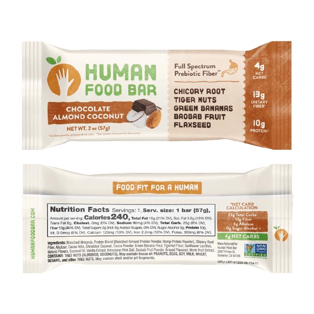 Human Food Bar | Chocolate Almond Coconut flavored Nutrition Bar (12 Count)