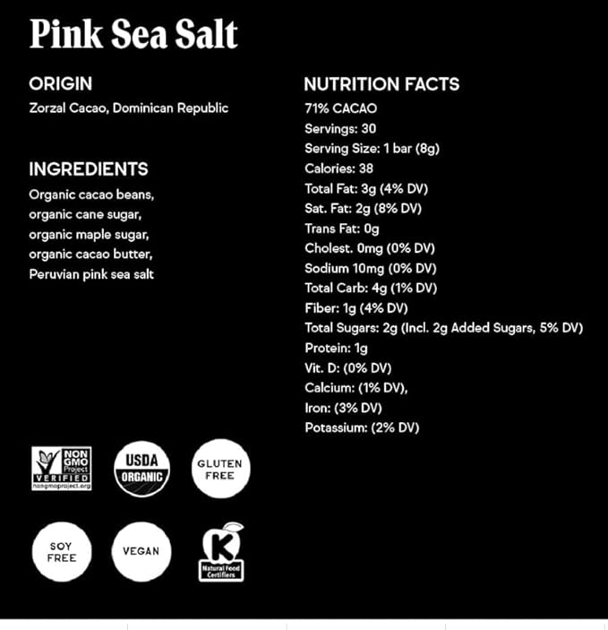 Raaka Pink Sea Salt Chocolate Gift Box | 71% Cacao Dark Chocolate | Organic Vegan Gluten Free | Box of 30 Individually Wrapped Chocolates