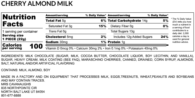 Mrs. Cavanaugh’s 2 lb Cherry Almond Cream Mixed (Milk 65% &amp Dark 35%) Chocolate