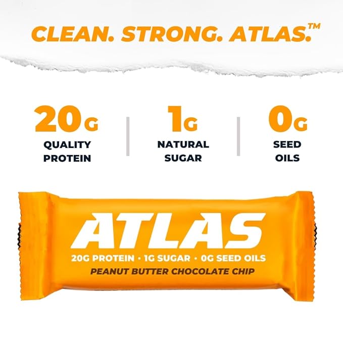 Atlas Real Food Protein Bar – 20g Clean Protein 1g Sugar No Seed Oils No Artificial Sweeteners (Variety 12 Count)