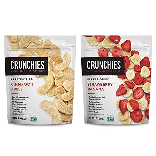 Crunchies Freeze-Dried Fruits Strawberry Banana &amp Cinnamon Apple Bundle 100% All Natural Crispy Snacks Gluten Free &amp Vegan 12ct (6 Of Each Flavor) 1 Ounce Bags (Packaging May Vary)
