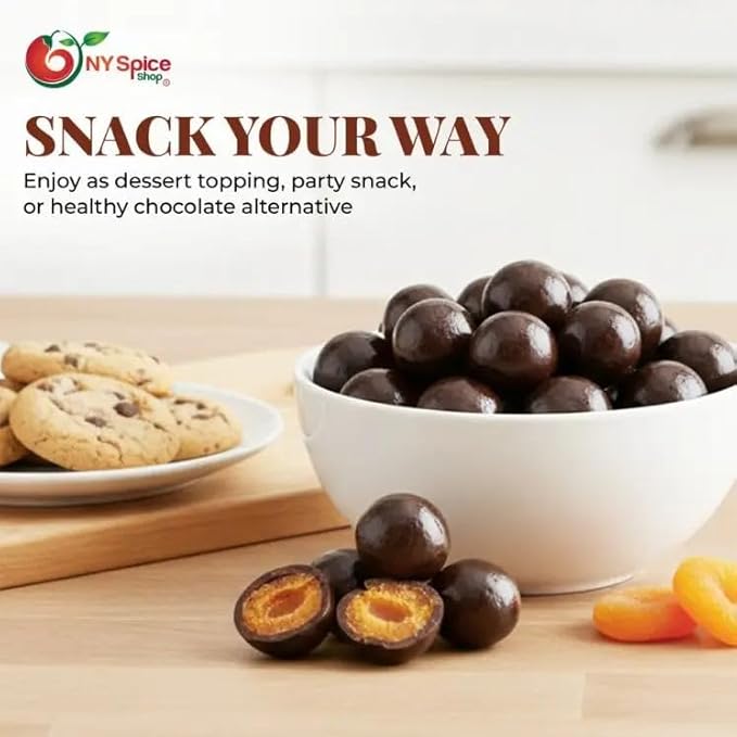 NY Spice Shop Dark Chocolate Apricots - 2 Pound Bulk Sweet &amp Crunchy Chocolate Snack - Chocolates Apricot Treats for Festive Parties Dessert Topping Celebration Tables &amp Gifts
