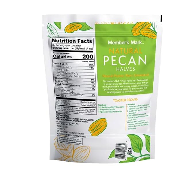 Natural Pecan Halves 32 oz.(1 Pack) Resealable Bag Unsalted Raw Nuts for Cooking Baking &amp Snacking Vegan Protein Keto Snack Healthy Snacks for AdultsGluten Free Raw Pecans Halves