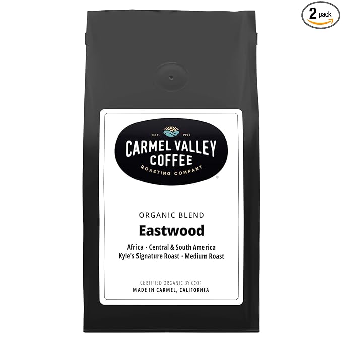 Carmel Valley Coffee Roasting Eastwood Organic Medium Roast Coffee – Whole Bean and Fresh Roasted - Dark Chocolate Ripe Berry and Toasted Almond Notes 12 Oz Bag