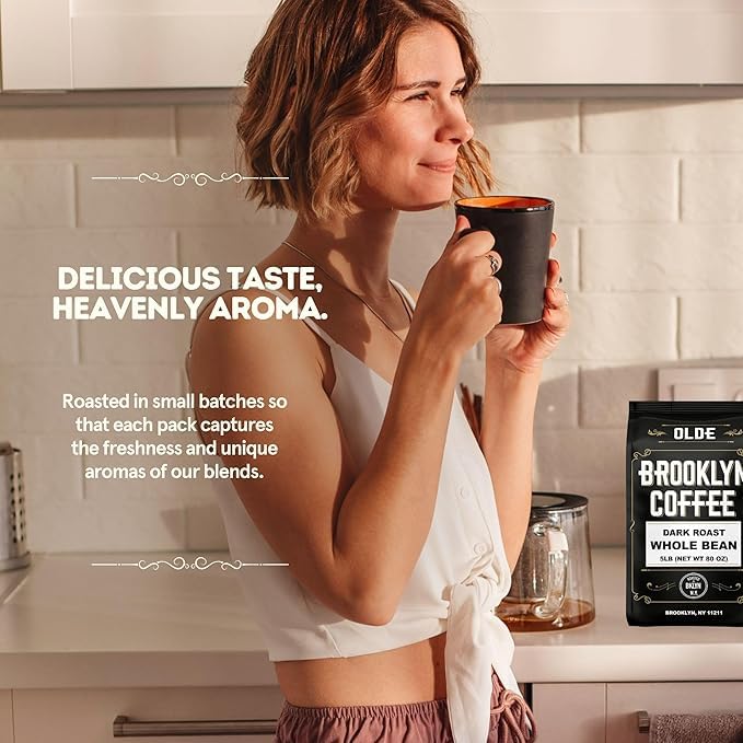 BROOKLYN COFFEE Whole Bean Classic Dark Roast (2lb) Bold Smooth Taste Intense Aroma - Fresh Bulk Coffee Beans Roasted Weekly in NYC