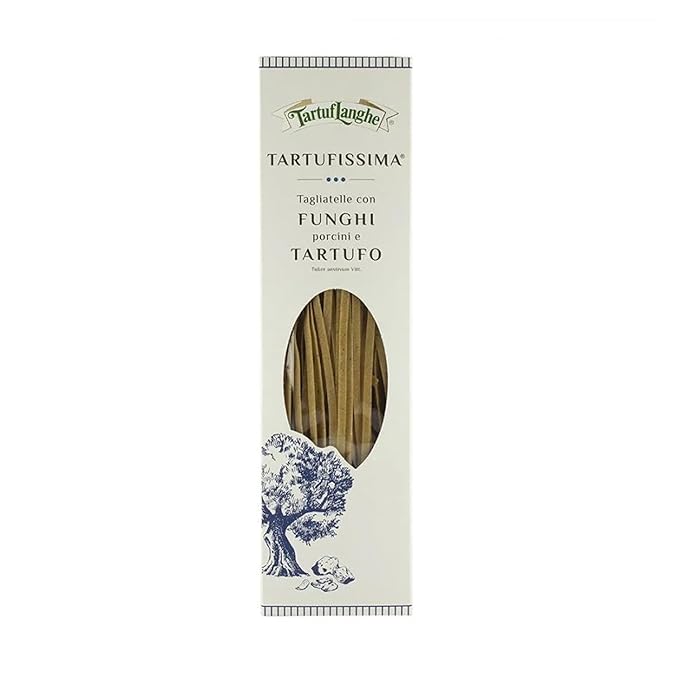 TartufLanghe Egg Tagliatelle with Porcini Mushroom and Black Truffle Gourmet Italian Pasta for Sauces Meats Appetizers and Fine Dining Dishes - 8.81 OZ (Pack of 1)