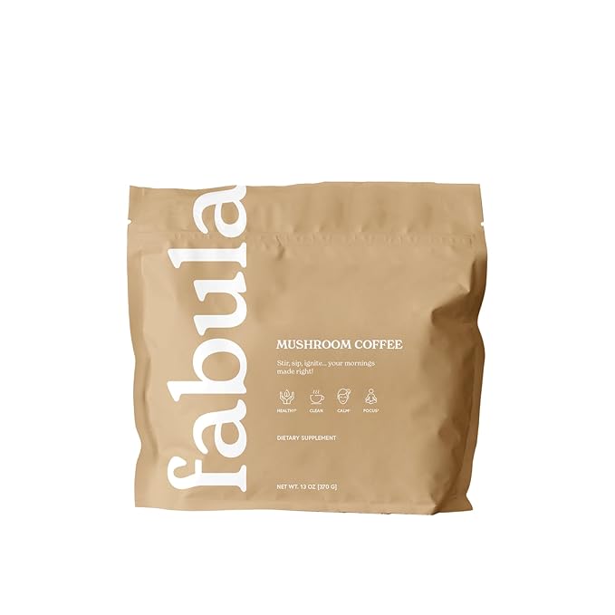 Fabula Instant Mushroom Coffee with Cordyceps Reishi King Trumpet Shiitake Lion’s Mane Turkey Tail Organic Arabica Blend - Low Acid Mold Free - 13 oz