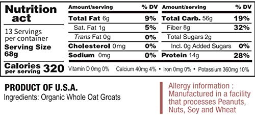 McCabe Organic Whole Oats Groats 2Lbs- USDA and CCOF Certified | Product of USA