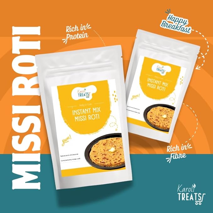 Karoli Treats Missi Roti Instant Mix | Authentic Punjabi Flatbread Flour | Premium Gram Flour &amp Spices | Easy-to-Cook Indian Multigrain Roti Mix (250 Gram (8.8 oz) Pack of 8)