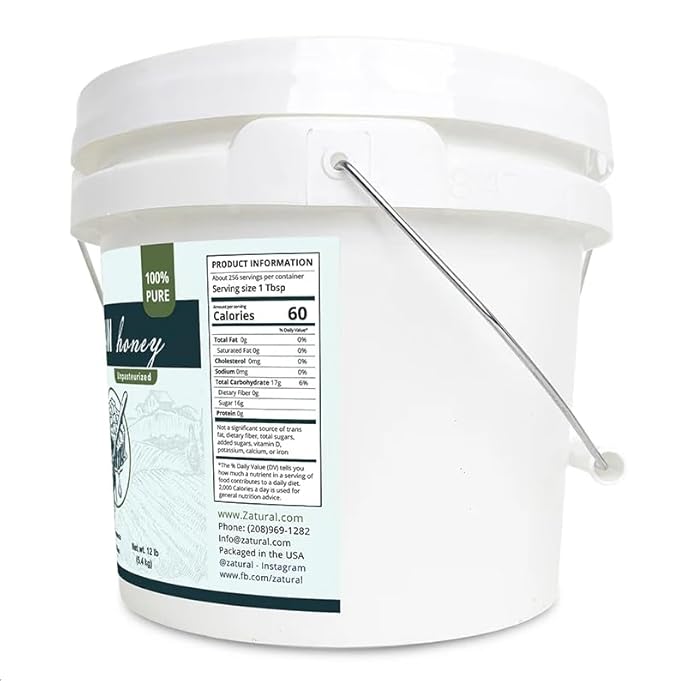 Zatural 100% Pure Natural Honey | Premium Unfiltered Sweetener &amp Food Ingredient | Ideal for Beverages Baking &amp Culinary Use ~1 Gallon (12 Pounds)
