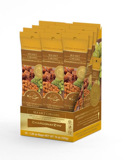Wine RayZyn® - Sea Salt Caramel ChardonayZyn® (12 pack) – Hand Harvested Dried Chardonnay Wine Raisins® from Napa Valley enrobed in delicious sea salt caramel – The Healthier Golden Raisin with a Natu
