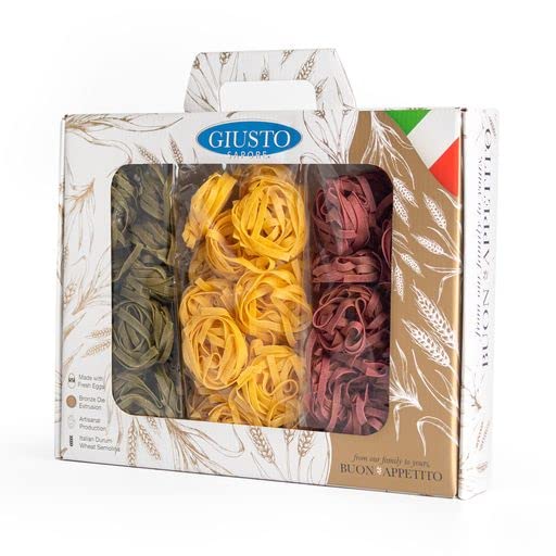 Giusto Sapore Pasta Gift Set - Imported From Italy - Perfect for The Foodie In Your Life - Taste Of Italy Basil Tagliatelle Tagliatelle &amp Barolo Tagliatelle