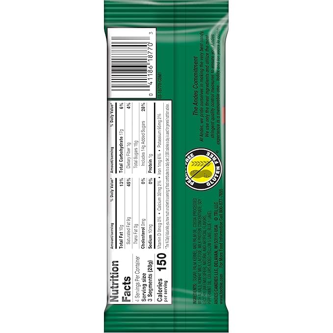 ANDES Mints Crème De Menthe Snap bar Xl Chocolate bar 12Count