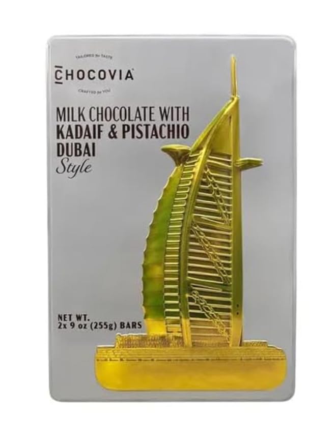 Dubai Style Milk Chocolate with Kadaif &amp Pistachio –2 x 9oz (225 g) Bars Gourmet Chocolate
