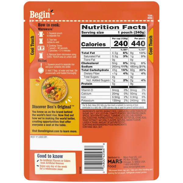 BEN'S ORIGINAL Ready Rice Tikka Masala Flavored Rice Easy Dinner Side 8.5 oz Pouch