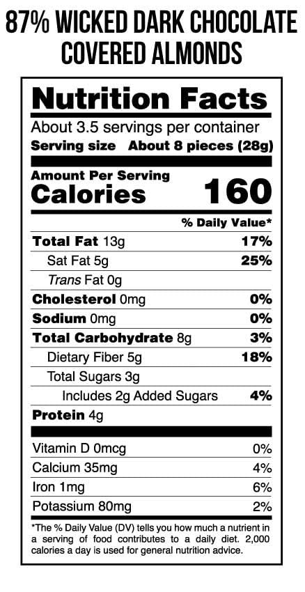 Taza Chocolate Organic Chocolate Covered Almonds 87% Wicked Dark Chocolate Vegan 3.5 Ounce (4 Count)