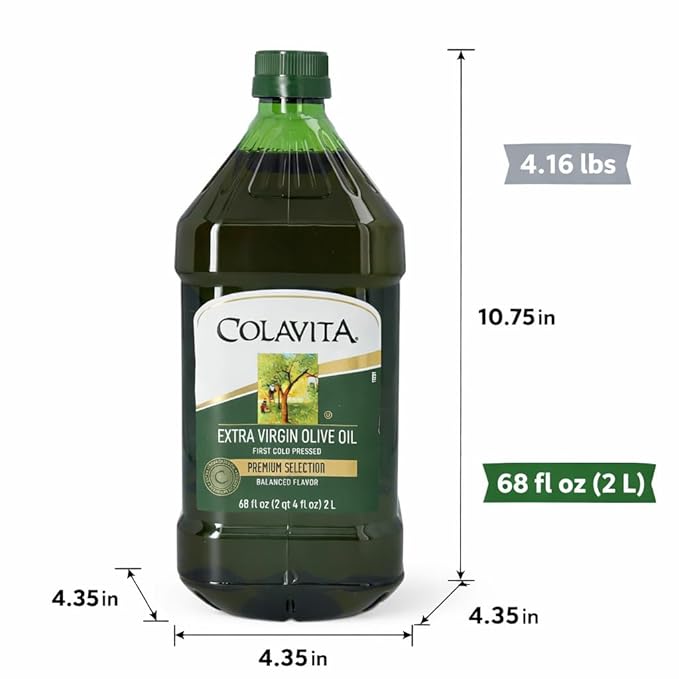 Premium Selection Extra Virgin Olive Oil 68 Oz - First Cold Pressed Ideal for Roasting Baking Dressings - Imported from Italy by Colavita