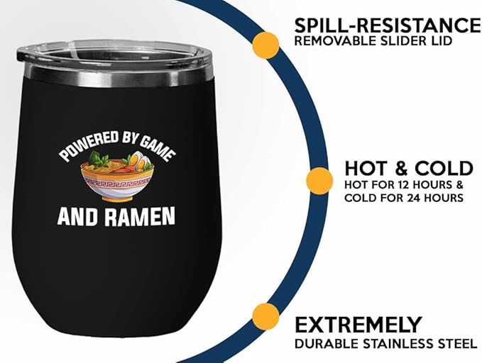 Ramen Lover Black Edition Wine Tumbler 12oz - Powered by game - Food Lovers chicken pumpkin vegan pantry spicy noodles