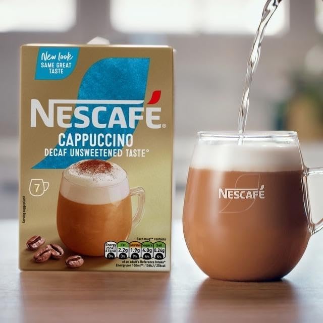 NESCAFÉ Cappuccino Decaffeinated Unsweetened Instant Coffee Sachets x7 (Pack of 6 Total 42 Decaf Sachets)