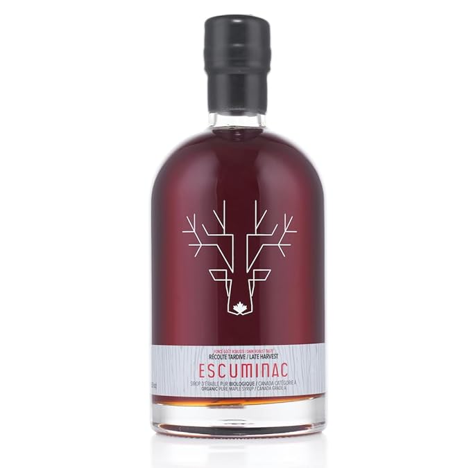 Escuminac Late Harvest Maple Syrup – Organic Grade A Canada | Dark Robust Taste | 16.9 fl oz Glass Bottle | 100% Pure Canadian Syrup | Gourmet Gift