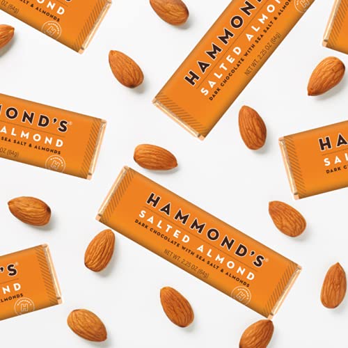 Hammond's Candies Gourmet Chocolate Candy Bars – Salted Almond | Rich Dark Chocolate Sea Salt &amp Almond Chocolate Bar Sweet and Salty Certified Kosher Handcrafted in the USA | Pack of 5