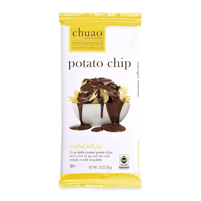Chuao Chocolatier Potato Chip Milk Chocolate Bars | Gourmet No Preservatives | For Gift Baskets Christmas Birthday Thank You Care Package | 12 Ct