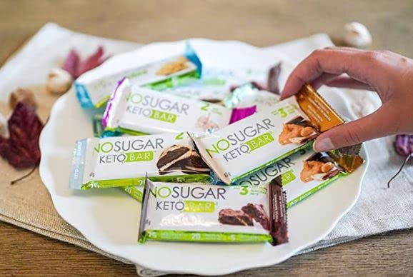 No Sugar Keto Bar Snack Cinnamon Bun 24 x 1.41oz Bars - Low Carb No Sugar Keto Snack Food with Keto Friendly Macros 3g Net Carb 9g Plant Based Protein 13g Healthy Fat Sugar Free (0g)