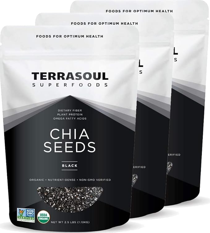 Terrasoul Superfoods Organic Black Chia Seeds 7.5 Pounds (Pack of 3) Bulk Size Non-GMO Vegan Gluten-Free