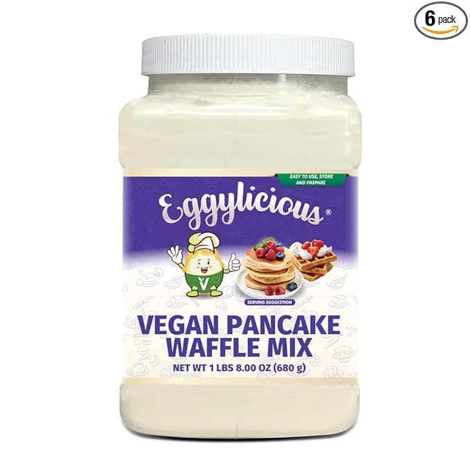 Eggylicious PACK OF 6- Vegan Pancake/Waffle Mix | Protein &amp Fibre Rich Gluten Free Pancake Mix | Quick &amp Easy Breakfast | Just Add Water/Milk Natural Non-Bioengineered | 1 lbs 8 oz (680 gm)