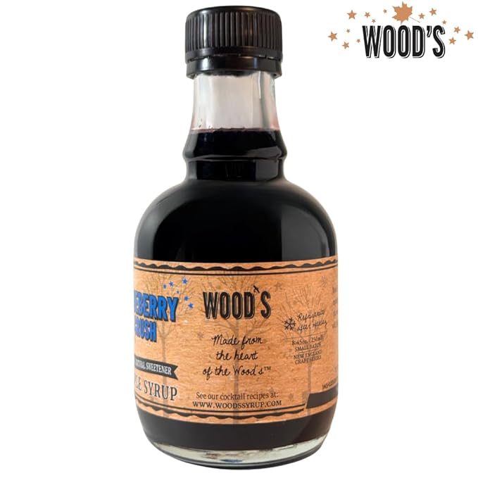 WOOD'S Blueberry Crush Maple Syrup – Small-Batch Vermont Maple Syrup Infused with Real Blueberry Flavor | All-Natural Vegan Sweetener for Pancakes Desserts Cocktails &amp Baking | 8.45 Fl Oz (250m